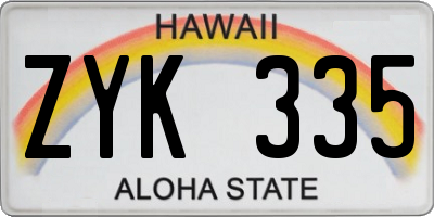 HI license plate ZYK335