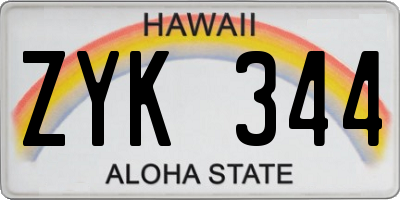 HI license plate ZYK344