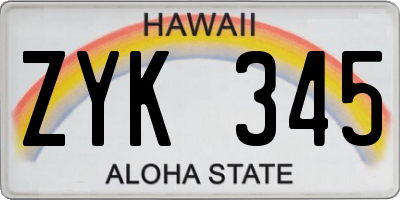 HI license plate ZYK345