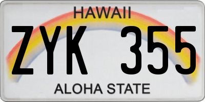 HI license plate ZYK355