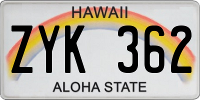 HI license plate ZYK362