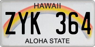 HI license plate ZYK364