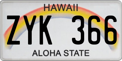 HI license plate ZYK366