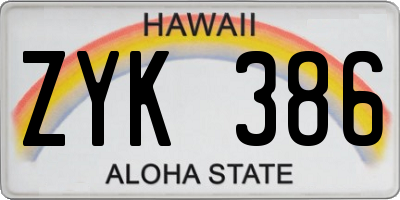 HI license plate ZYK386