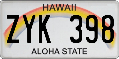 HI license plate ZYK398
