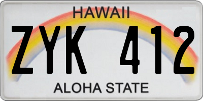 HI license plate ZYK412