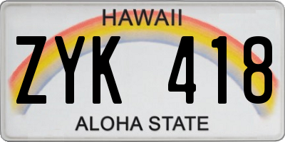 HI license plate ZYK418