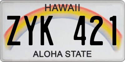 HI license plate ZYK421