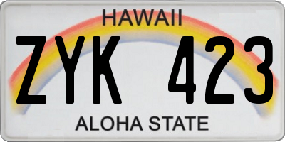 HI license plate ZYK423