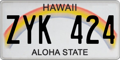 HI license plate ZYK424
