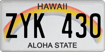 HI license plate ZYK430