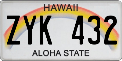 HI license plate ZYK432