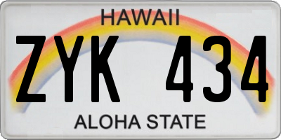 HI license plate ZYK434