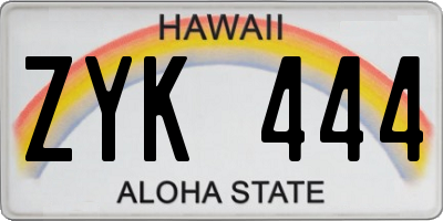 HI license plate ZYK444