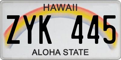 HI license plate ZYK445