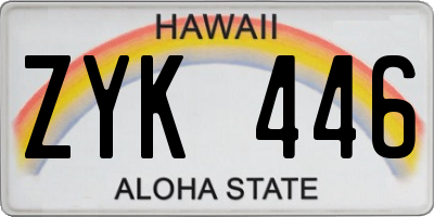 HI license plate ZYK446