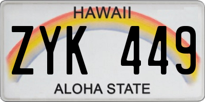 HI license plate ZYK449