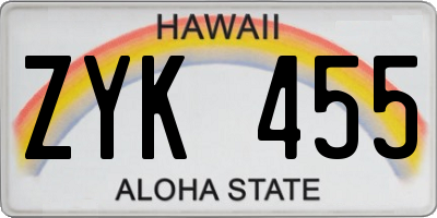 HI license plate ZYK455