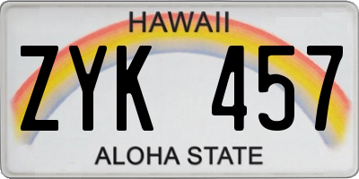 HI license plate ZYK457