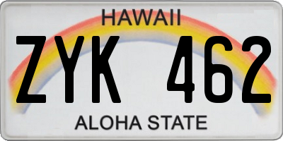 HI license plate ZYK462