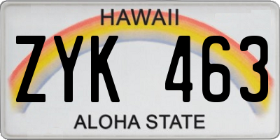 HI license plate ZYK463
