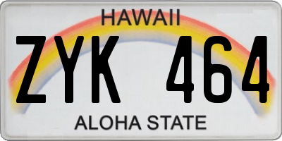 HI license plate ZYK464