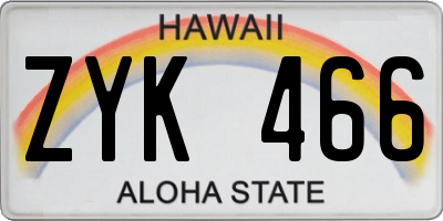 HI license plate ZYK466