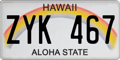 HI license plate ZYK467