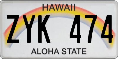 HI license plate ZYK474