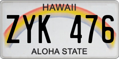 HI license plate ZYK476