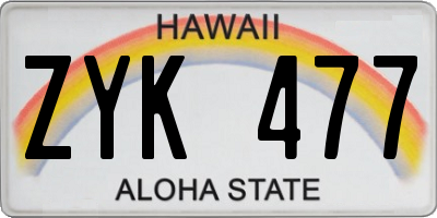 HI license plate ZYK477