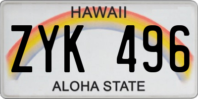 HI license plate ZYK496