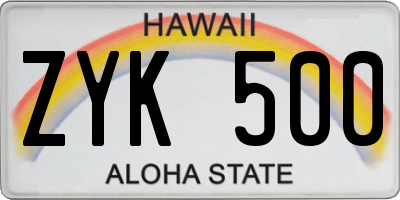 HI license plate ZYK500