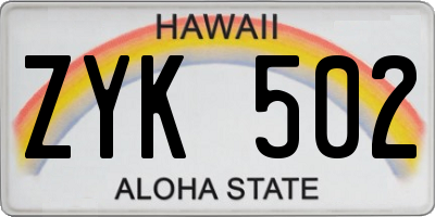 HI license plate ZYK502