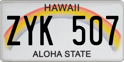 HI license plate ZYK507
