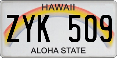 HI license plate ZYK509