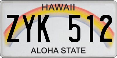 HI license plate ZYK512