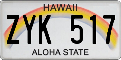 HI license plate ZYK517