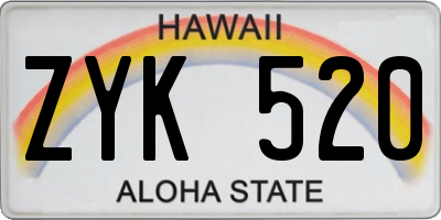 HI license plate ZYK520