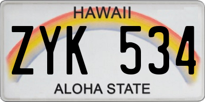 HI license plate ZYK534