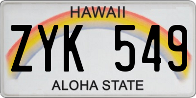 HI license plate ZYK549