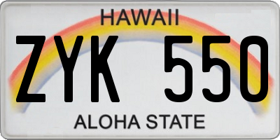 HI license plate ZYK550