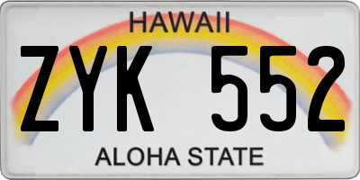 HI license plate ZYK552