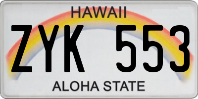 HI license plate ZYK553
