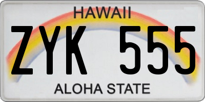 HI license plate ZYK555