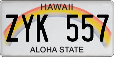 HI license plate ZYK557