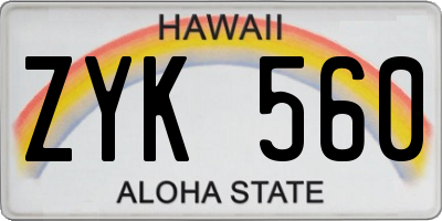 HI license plate ZYK560