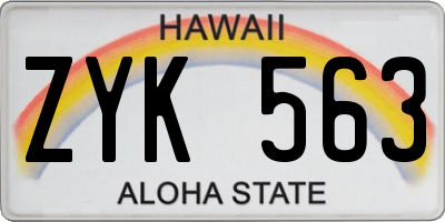 HI license plate ZYK563