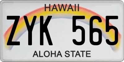 HI license plate ZYK565