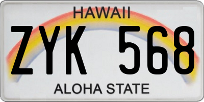 HI license plate ZYK568